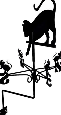 Girouette en acier noir (Chat qui chassent des souris)
