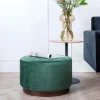 Grand pouf rond en velours et bois (Vert foncé)