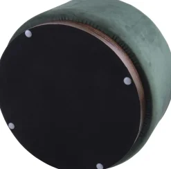 Grand pouf rond en velours et bois (Vert foncé)