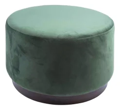Grand pouf rond en velours et bois (Vert foncé)