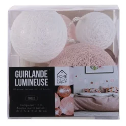 Guirlande lumineuse boules colorées 10 leds multi-tailles (Rose)