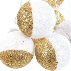 Guirlande lumineuse boules pailletées 10 leds (Blanc, Doré)