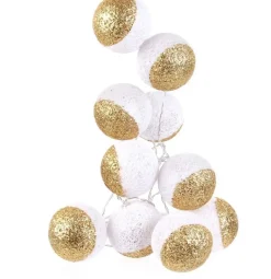 Guirlande lumineuse boules pailletées 10 leds (Blanc, Doré)