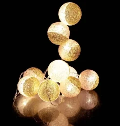 Guirlande lumineuse boules pailletées 10 leds (Rose, Doré)
