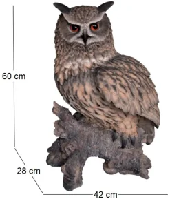 Hibou sur branche en résine 60 cm