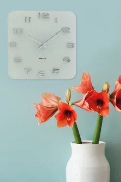 Horloge carrée vintage en verre 35 cm (Blanc)