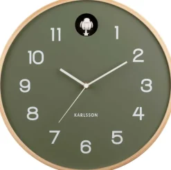 Horloge en bois de bouleau Natural Cuckoo (Vert jungle)