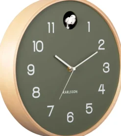 Horloge en bois de bouleau Natural Cuckoo (Vert jungle)