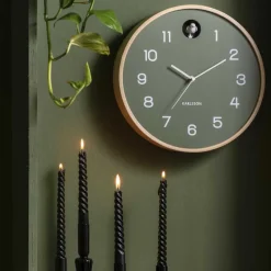 Horloge en bois de bouleau Natural Cuckoo (Vert jungle)