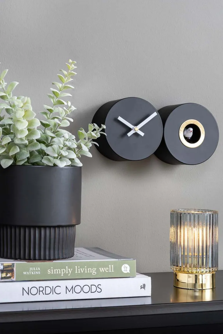 Horloge murale en métal mat Duo Cuckoo (Noir)