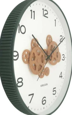 Horloge murale ronde Open Gear (Vert jungle et jaune ocre)