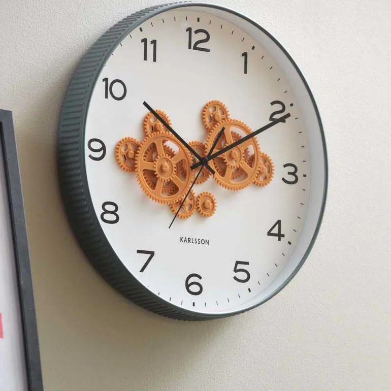 Horloge murale ronde Open Gear (Vert jungle et jaune ocre)