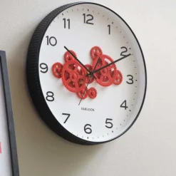 Horloge murale ronde Open Gear (Noir et rouge)