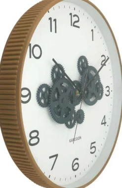 Horloge murale ronde Open Gear (Jaune ocre et bleu foncé)