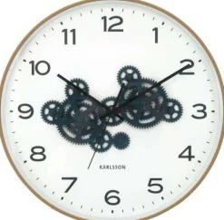 Horloge murale ronde Open Gear (Jaune ocre et bleu foncé)