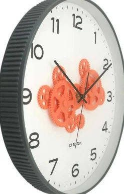 Horloge murale ronde Open Gear (Gris souris et orange)