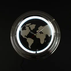 Horloge néon mappemonde 30 cm