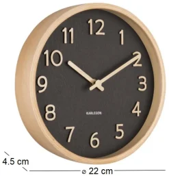 Horloge ronde en bois Pure 22 cm (Noir)