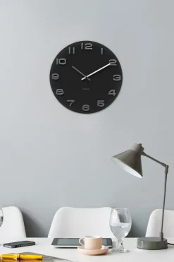 Horloge ronde vintage en verre 35 cm (Noir)