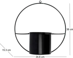 Jardinière déco ronde d'intérieur en métal noir (Fixation murale)