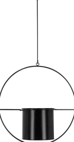 Jardinière déco ronde d'intérieur en métal noir (A suspendre)