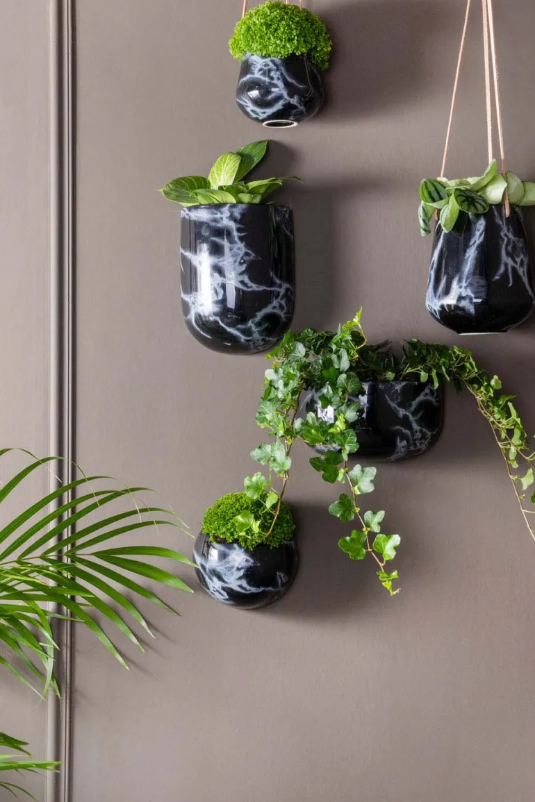 Jardinière murale en céramique marbrée 15 x 7 cm (Noir)