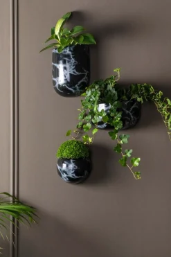 Jardinière murale en céramique marbrée 15 x 7 cm (Noir)