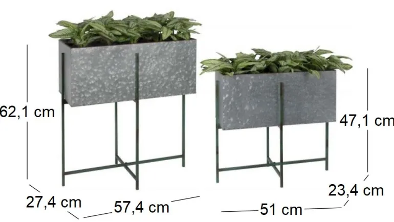Jardinière sur pied en zinc intérieure extérieure (Lot de 2) (Rectangulaires - 22,3 / 33,3 litres)