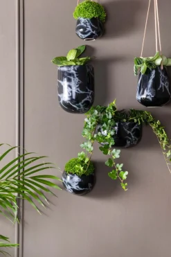 Jardinière suspendue en céramique marbrée 13.5 x 15 cm (Noir)