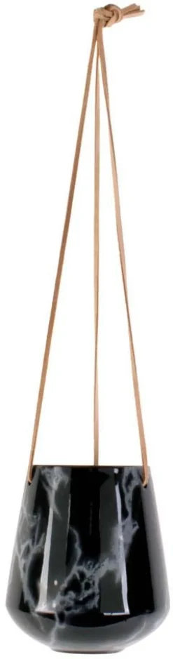 Jardinière suspendue en céramique marbrée 13.5 x 15 cm (Noir)
