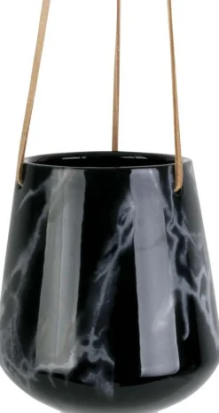 Jardinière suspendue en céramique marbrée 13.5 x 15 cm (Noir)