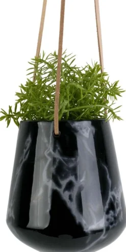 Jardinière suspendue en céramique marbrée 13.5 x 15 cm (Noir)