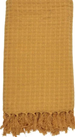 Jeté de canapé gaufré en coton 130 x 160 cm (Ocre)