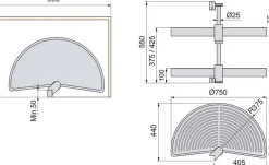 Jeu de plateaux tournants demi-lune blanc Shelvo (Plateaux de 75 cm)