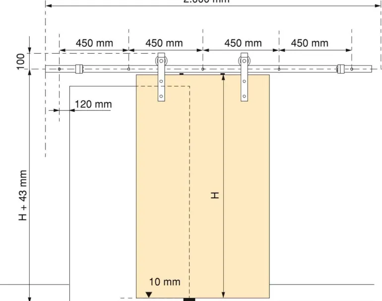 Kit de quincaillerie pour porte coulissante suspendue en bois Barn (Sans fermeture amortie)