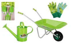 Kit petit jardinier accessoires pour enfant en métal (Gants + petits outils + brouette + arrosoir)