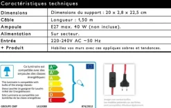 Lampe murale équerre en bois noir (Fil rouge)