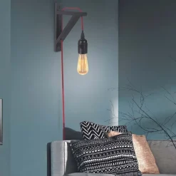 Lampe murale équerre en bois noir (Fil rouge)