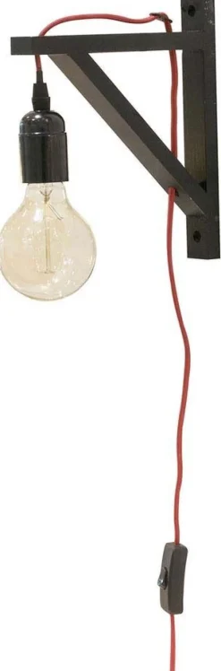 Lampe murale équerre en bois noir (Fil rouge)