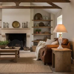 Lampe à poser en bois et coton