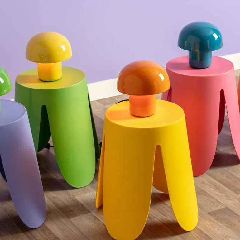 Lampe à poser en métal coloré Fat Mushroom Mini (Blanc)