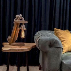 Lampe à poser en sapin et jute Kitt