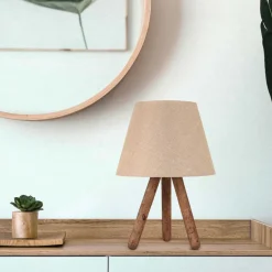 Lampe à poser trepieds bois et tissu Carla (Hêtre et crème)