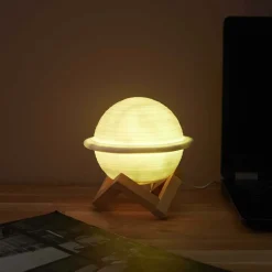Lampe ronde avec support en bois Saturne