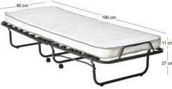Lit pliant avec matelas 80 x 190 cm