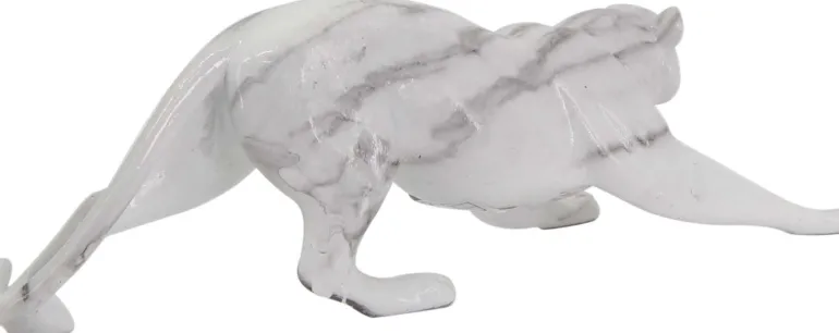 Léopard en résine effet marbre blanc