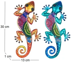 (Lot de 2)Gecko décoratif en métal et verre avec points colorés