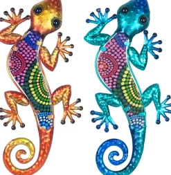 (Lot de 2)Gecko décoratif en métal et verre avec points colorés