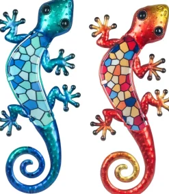 Lézard décoratif en métal et verre avec mosaique (Lot de 2)