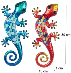 Lézard décoratif en métal et verre avec mosaique (Lot de 2)